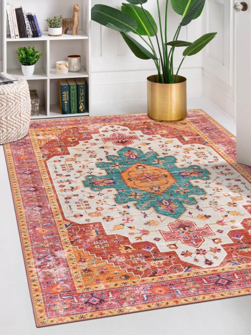 Ultra-Thin Washable Vintage Area Rug - 5x7 Large Bedroom Boho Non-Slip